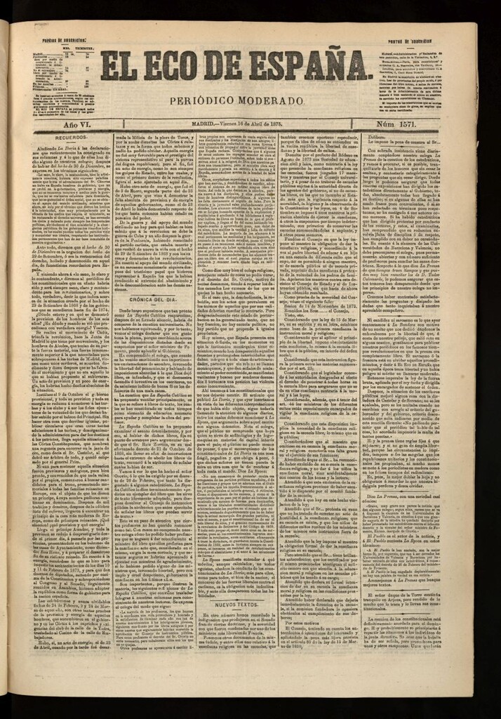 Miniatura de El Eco de España del 16 de abril de 1875