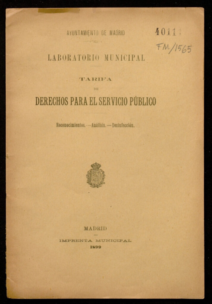 Miniatura de Tarifa de derechos para el servicio público, reconocimientos, análisis, desinfección