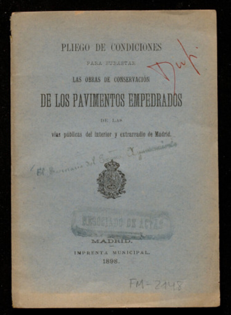 Miniatura de Pliego de condiciones para subastar las obras de conservación de los pavimentos empedrados...