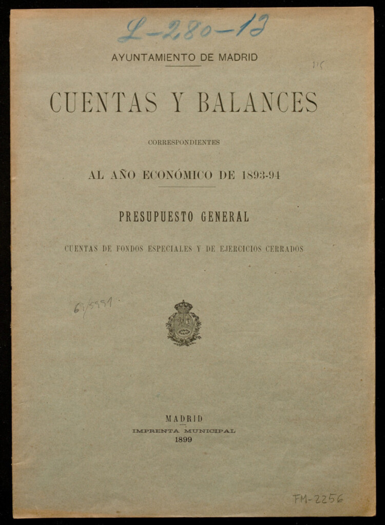 Miniatura de Cuentas y balances correspondientes al año económico de 1893-94 : Presupuesto general : cuentas de fondos especiales y de ejercicios cerrados