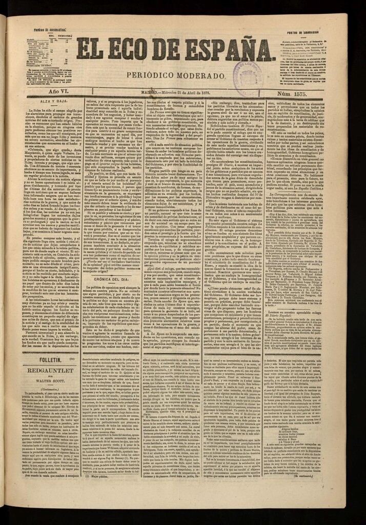 Miniatura de El Eco de España del 21 de abril de 1875