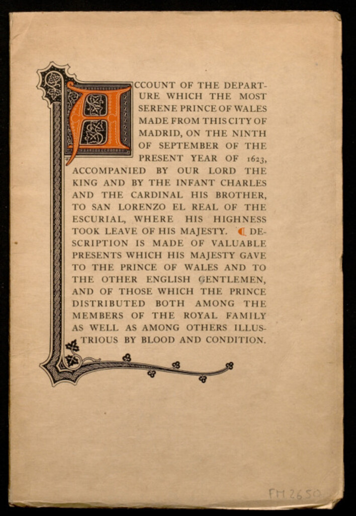Miniatura de Account of the departaure which the most serene prince of Wales made from this city of Madrid...