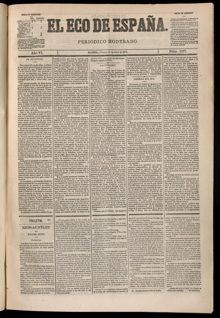 Miniatura de El Eco de España del 23 de abril de 1875