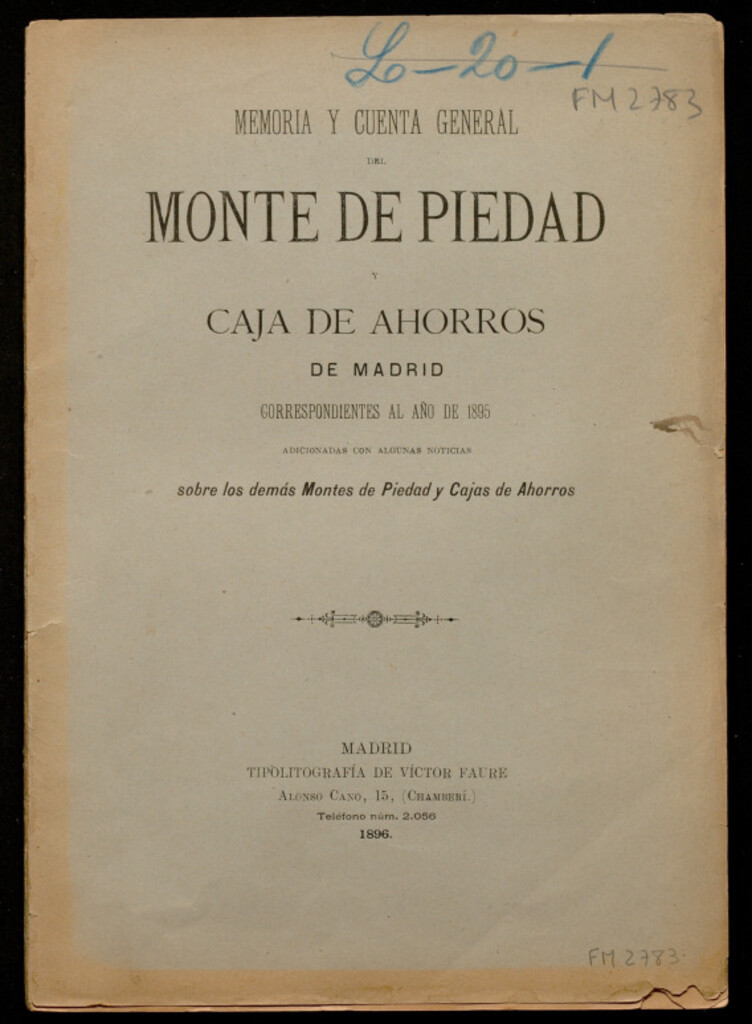 Miniatura de Memoria y cuenta general del Monte de Piedad y Caja de Ahorros de Madrid correspondientes al año de 1895...
