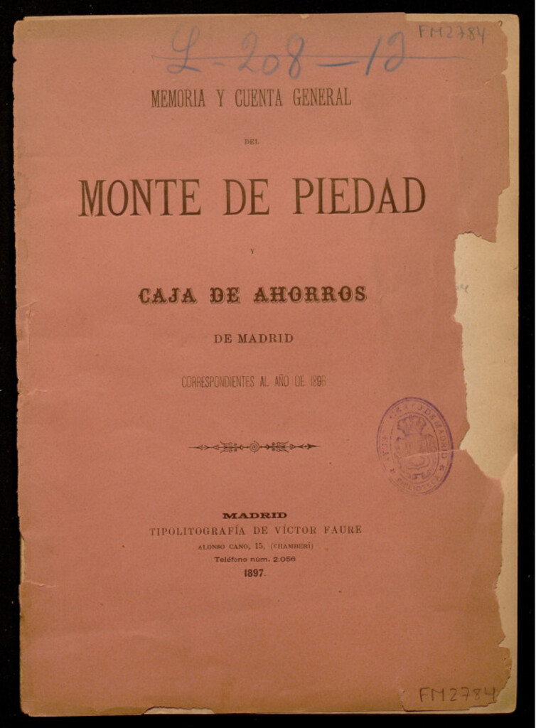 Miniatura de Memoria y cuenta general del Monte de Piedad y Caja de Ahorros de Madrid correspondientes al año de 1896