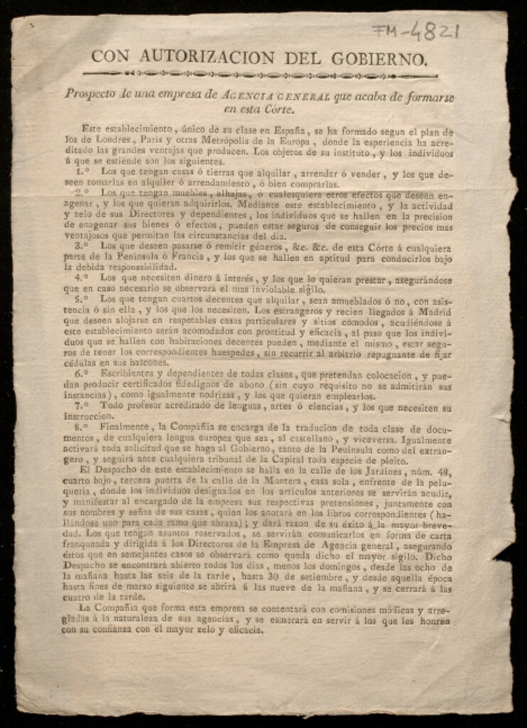 Miniatura de Prospecto de una empresa de Agencia General que acaba de formarse en esta Corte