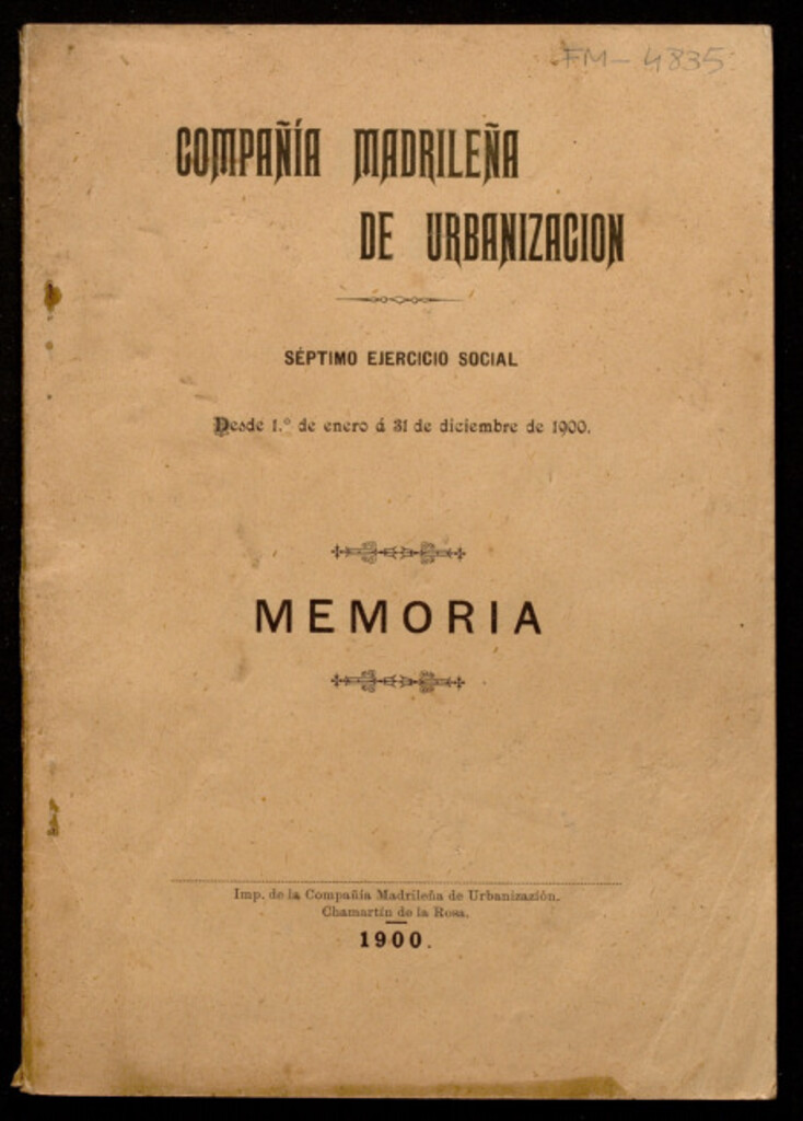 Miniatura de Memoria : séptimo ejercicio social : desde 1º de enero a 31 de diciembre de 1900 / Compañía Madrileña de Urbanización
