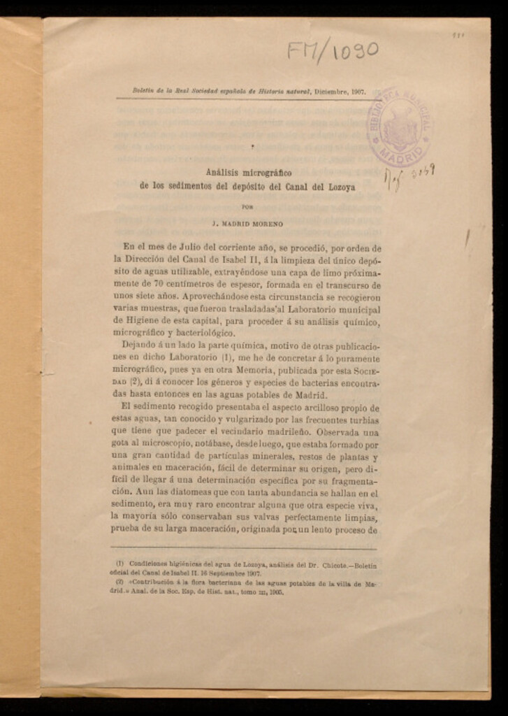 Miniatura de Análisis micrográfico de los sedimentos del depósito del canal del Lozoya...
