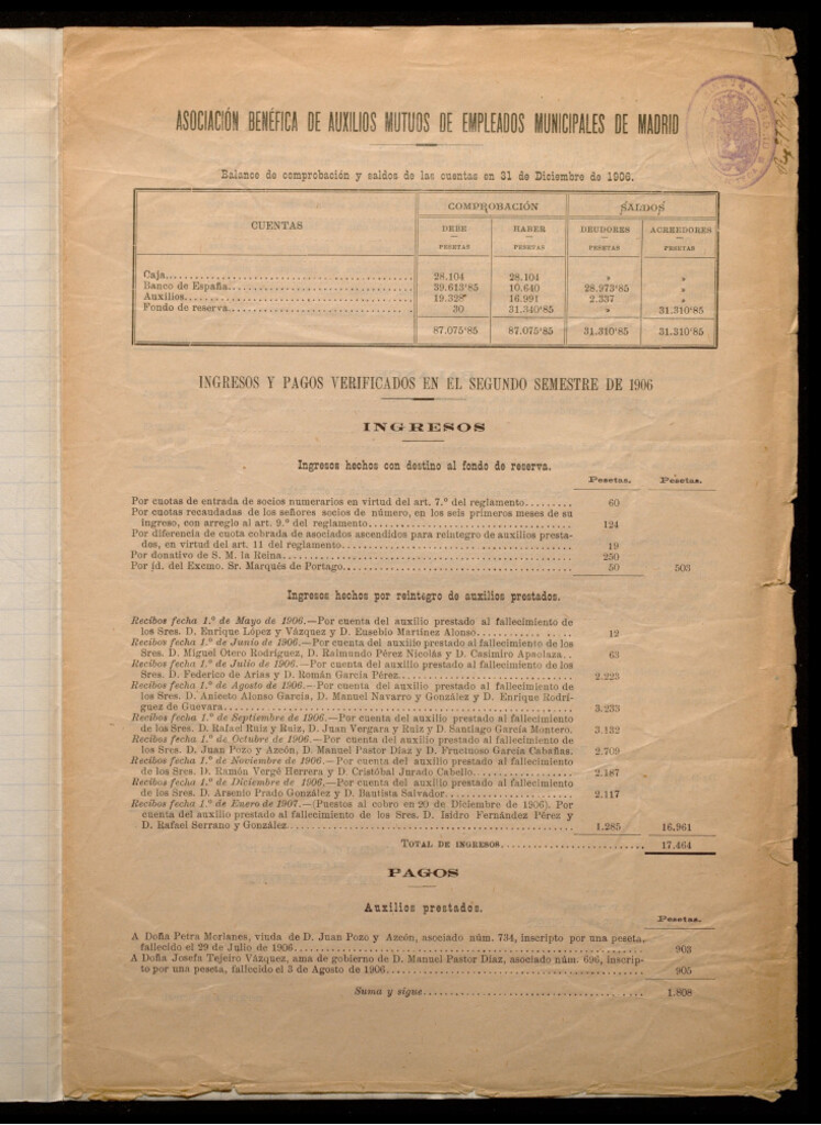 Miniatura de Balance de comprobacion y saldos de las cuentas en... 1906 y 1907