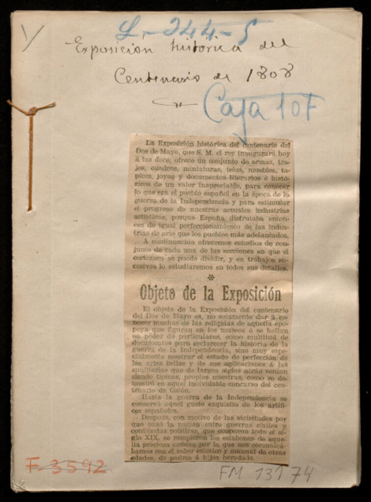 Miniatura de [Noticias sobre la Exposición Histórica del Centenario de 1808]