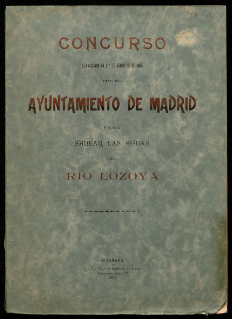 Miniatura de Concurso convocado en 1º de febrero de 1905 por el Ayuntamiento de Madrid parra sanear las aguas del río Lozoya
