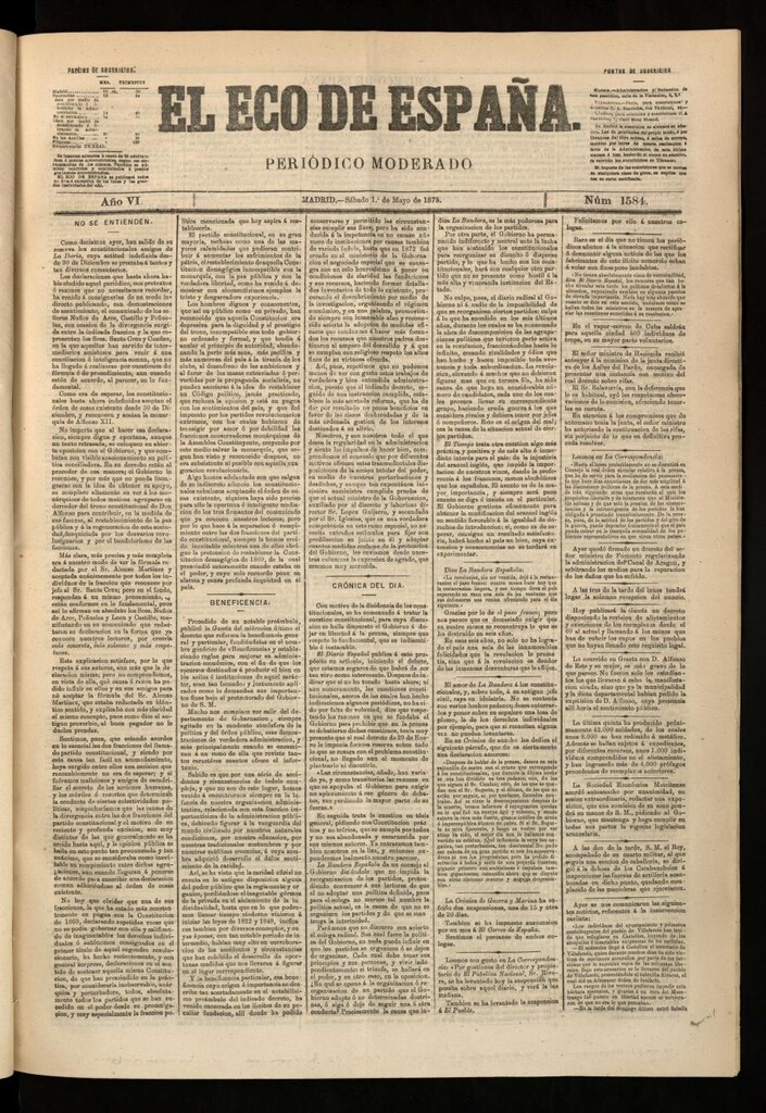 Miniatura de El Eco de España del 1 de mayo de 1875