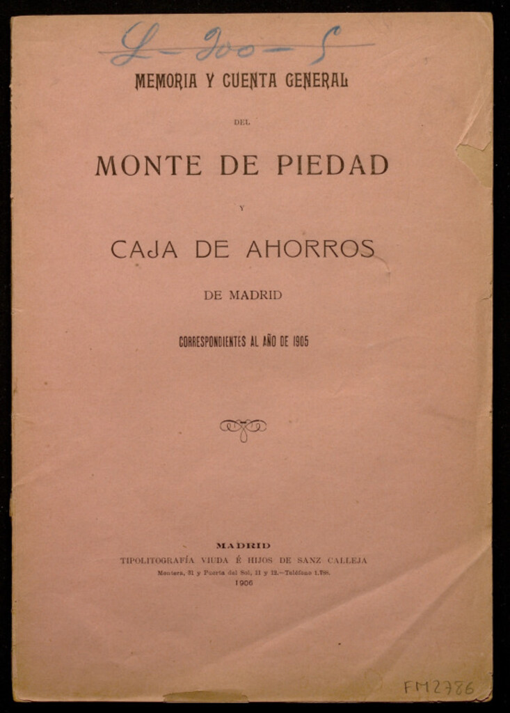 Miniatura de Memoria y cuenta general del Monte de Piedad y Caja de Ahorros de Madrid correspondientes al año de 1905