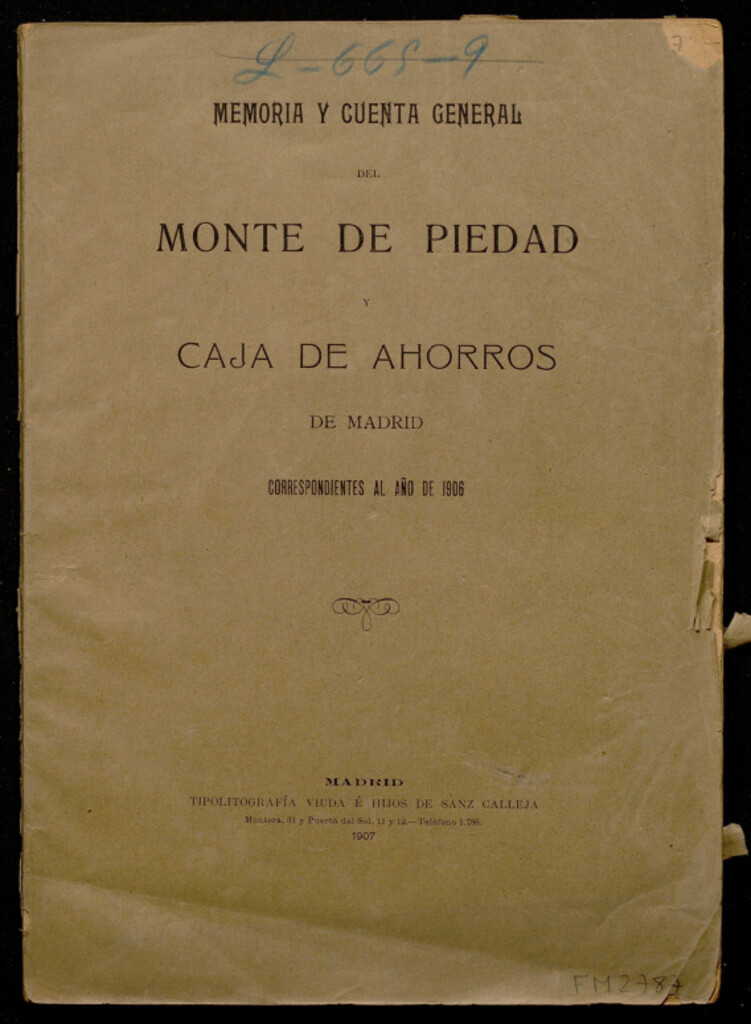 Miniatura de Memoria y cuenta general del Monte de Piedad y Caja de Ahorros de Madrid correspondientes al año de 1906
