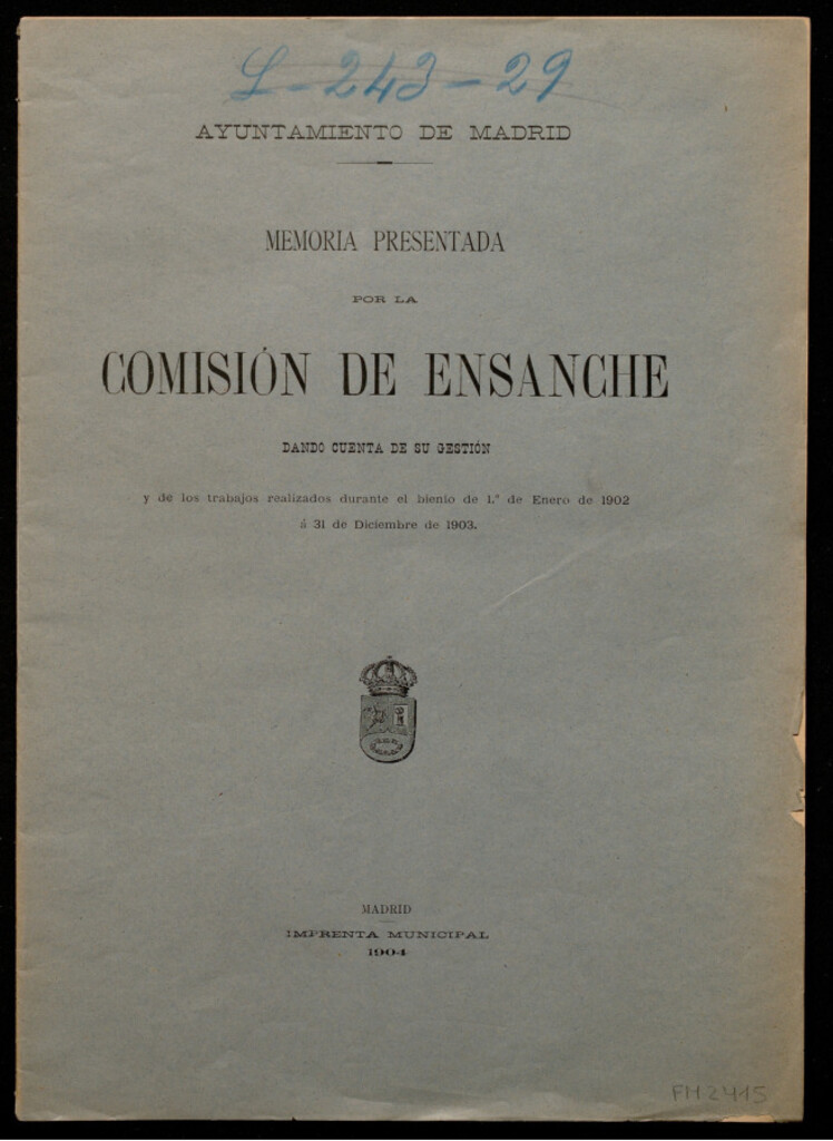 Miniatura de Memoria presentada por la Comisión de Ensanche dando cuenta de su gestión..
