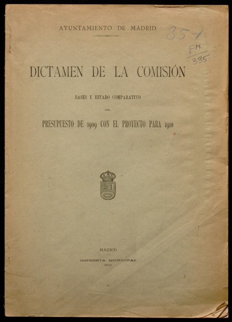 Miniatura de Dictamen de la comisión: bases y estado comparativo del presupuesto de 1909 con el proyecto para 1910
