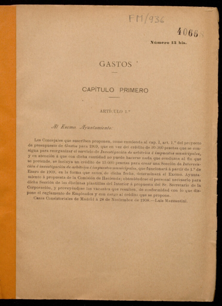 Miniatura de Gastos : [para 1909 : enmiendas]