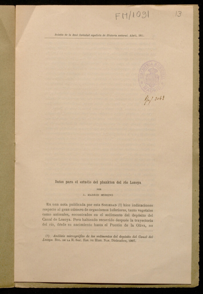 Miniatura de Datos para el estudio del planklon del río manzanares