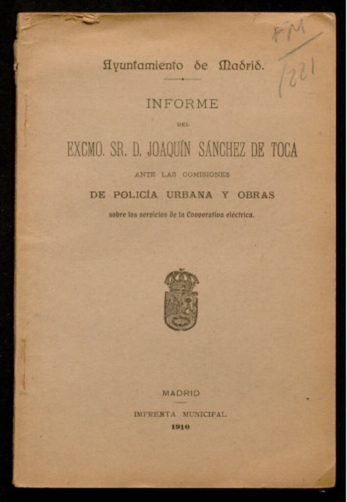 Miniatura de Informe del Sr. D. Joaquín Sánchez de Toca... sobre los servicios de la Cooperativa Eléctrica