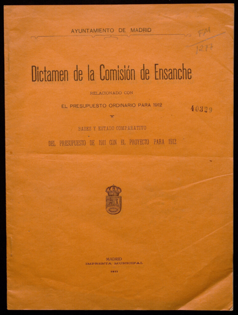 Miniatura de Dictamen de la Comisión de Ensanche relacionado con el presupuesto ordinario para 1912 y bases y estado comparativo del presupuesto de 1911 con el proyecto para 1912