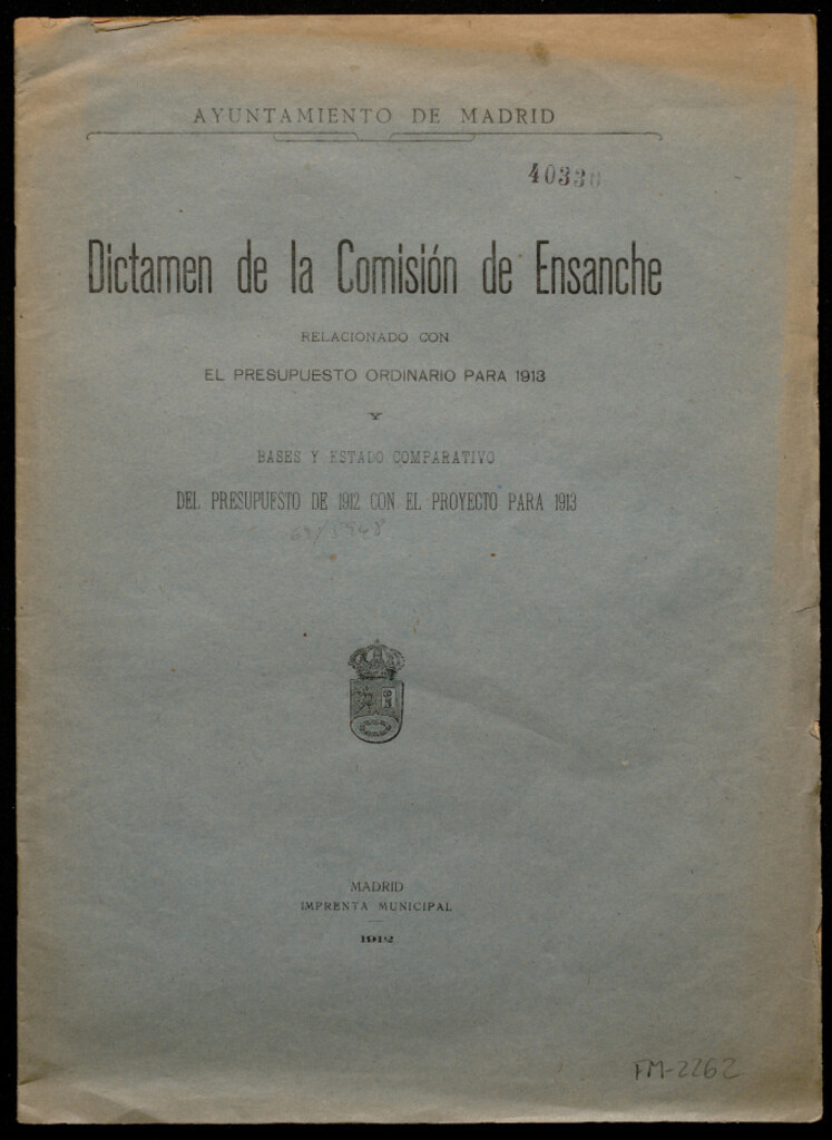 Miniatura de Dictamen de la comisión de Ensanche relacionado con el presupuesto ordinario para 1913 y bases y estado comparativo del presupuesto de 1912 con el proyecto para 1913