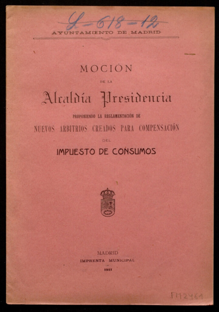 Miniatura de Moción de la Alcaldía Presidencia proponiendo la reglamentación de nuevos arbitrios creados para compensación del impuesto de consumos