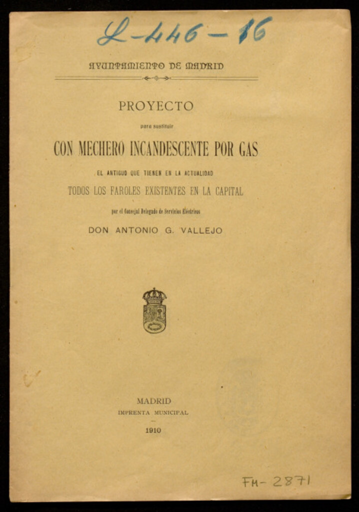 Miniatura de Proyecto para sustituir con mechero incandescente por gas el antiguo que tenen en la actualidad todos los faroles existentes en la capital