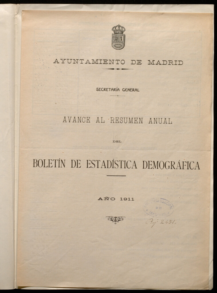 Miniatura de Avance al resumen anual del boletín de estadística demográfica : año 1911