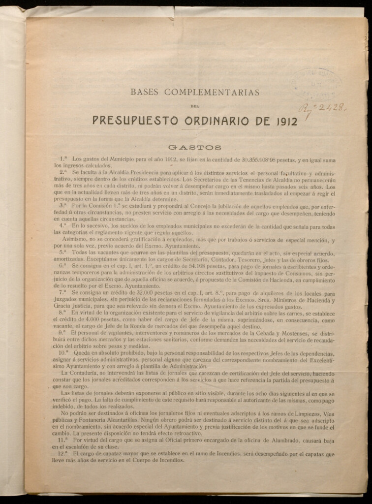 Miniatura de Bases complementarias del presupuesto ordinario de 1912