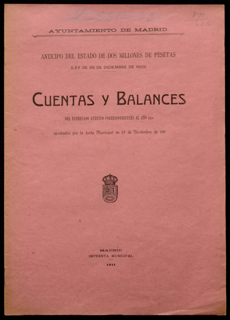 Miniatura de Cuentas y balances del expresado anticipo correspondientes al año 1910 aprobados por la junta municipal de 27 de noviembre de 1911