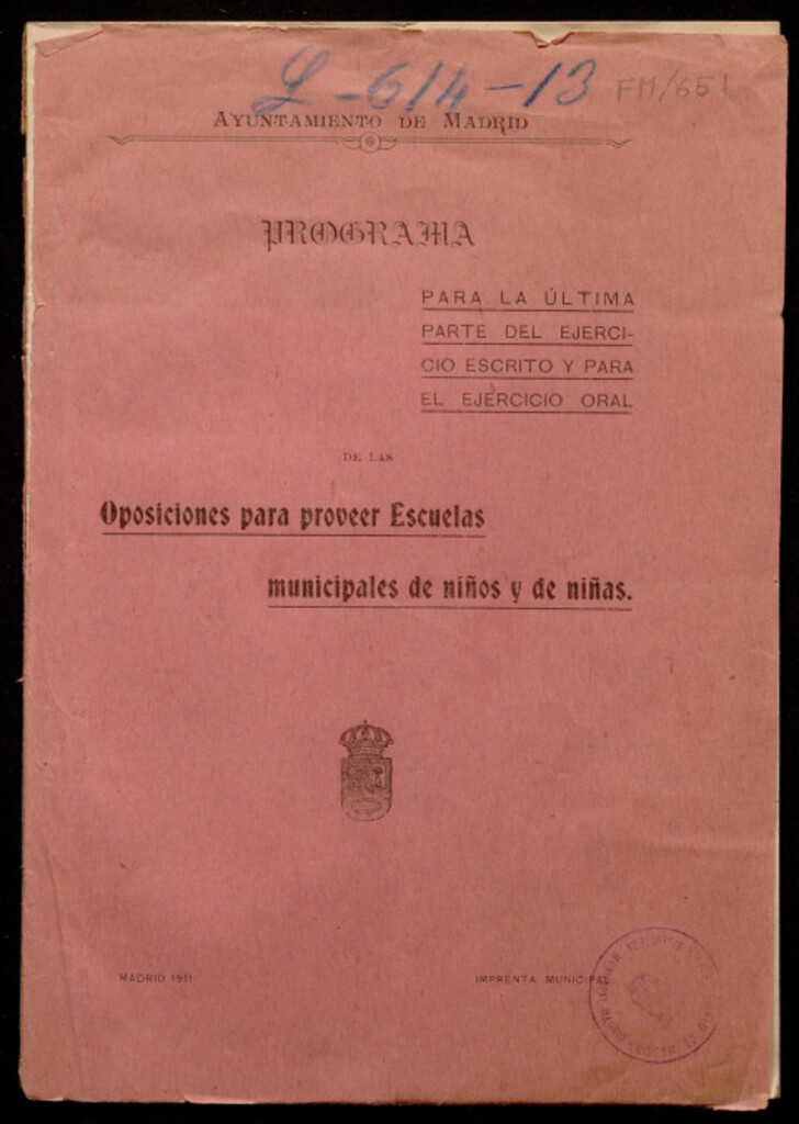 Miniatura de Programa para la última parte del ejercicio escrito y para el ejercicio oral de las oposiciones para proveer escuelas municipales...