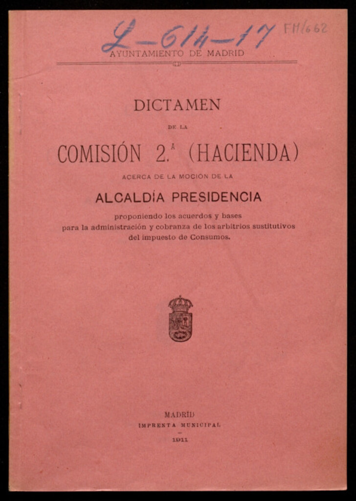 Miniatura de Dictamen de la comisión 2ª (Hacienda) acerca de la moción de la alcaldía presidencia sobre los acuerdos y bases para administración y cobranza de los arbitrios sustitutivos del impuesto de consumos