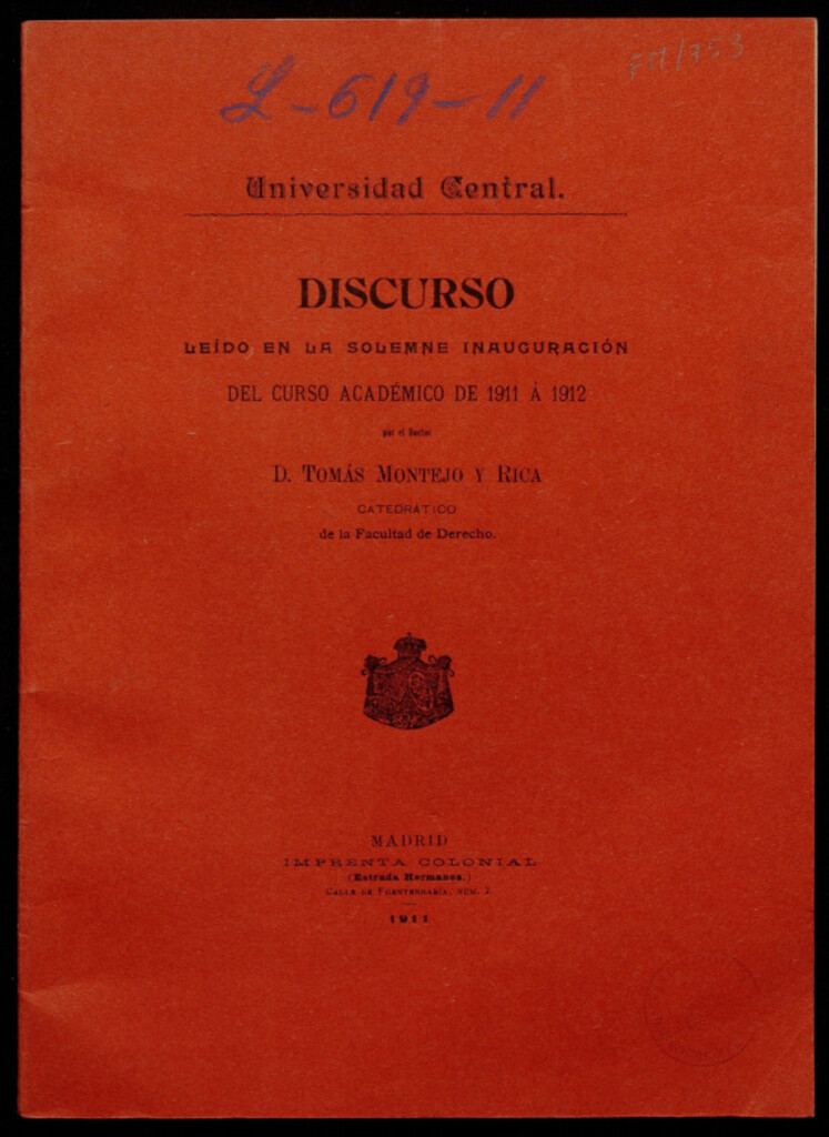 Miniatura de Discurso leído en la solemne inauguración del curso academico de 1911 a 1912