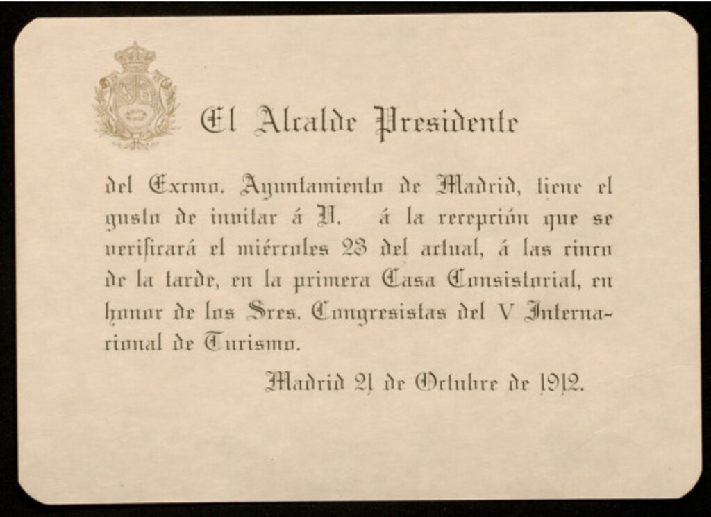 Miniatura de [Invitación del Ayuntamiento a los congresistas del V Congreso Internacional de Turismo a una recepción en la casa consistorial el 21 de octubre de 1912]