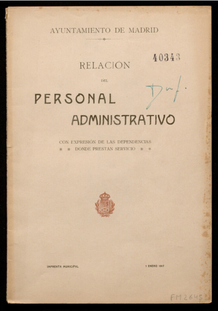 Miniatura de Relación del personal administrativo con expresión de las dependencias donde prestan servicio / Ayuntamiento de Madrid
