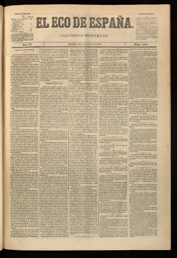 Miniatura de El Eco de España del 2 de junio de 1875