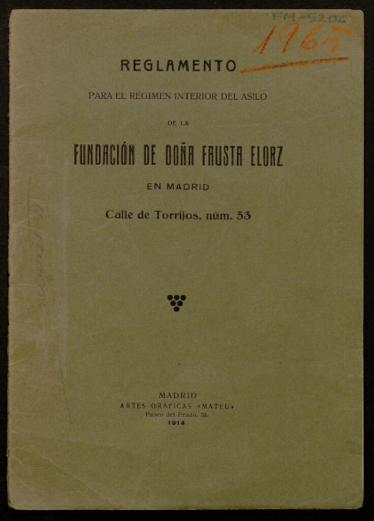 Miniatura de Reglamento para el régimen interior del Asilo de la Fundación de Doña Fausta Elorz en Madrid ...