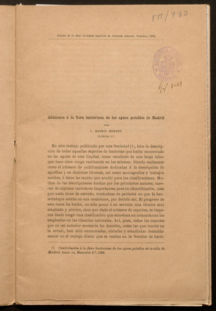Miniatura de Adiciones a la flora bacteriana de las aguas potables de Madrid