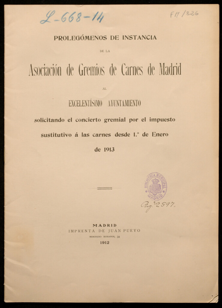 Miniatura de Prolegómenos de instancia... al Ayuntamiento solicitando el concierto gremial por el impuesto sustitutivo a las carnes del 1º de enero de 1913