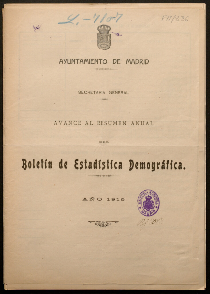Miniatura de Avance al resumen anual del boletín de estadística demográfica : año 1915