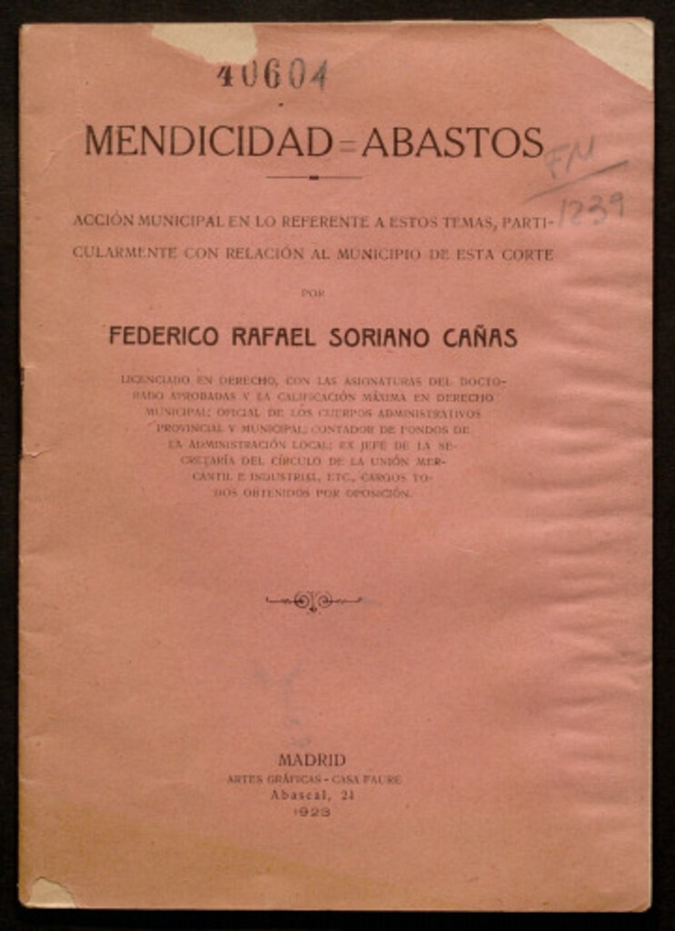 Miniatura de Mendicidad = Abastos : acción municipal en lo referente a estos temas, particularmente con relación al municipio de esta corte