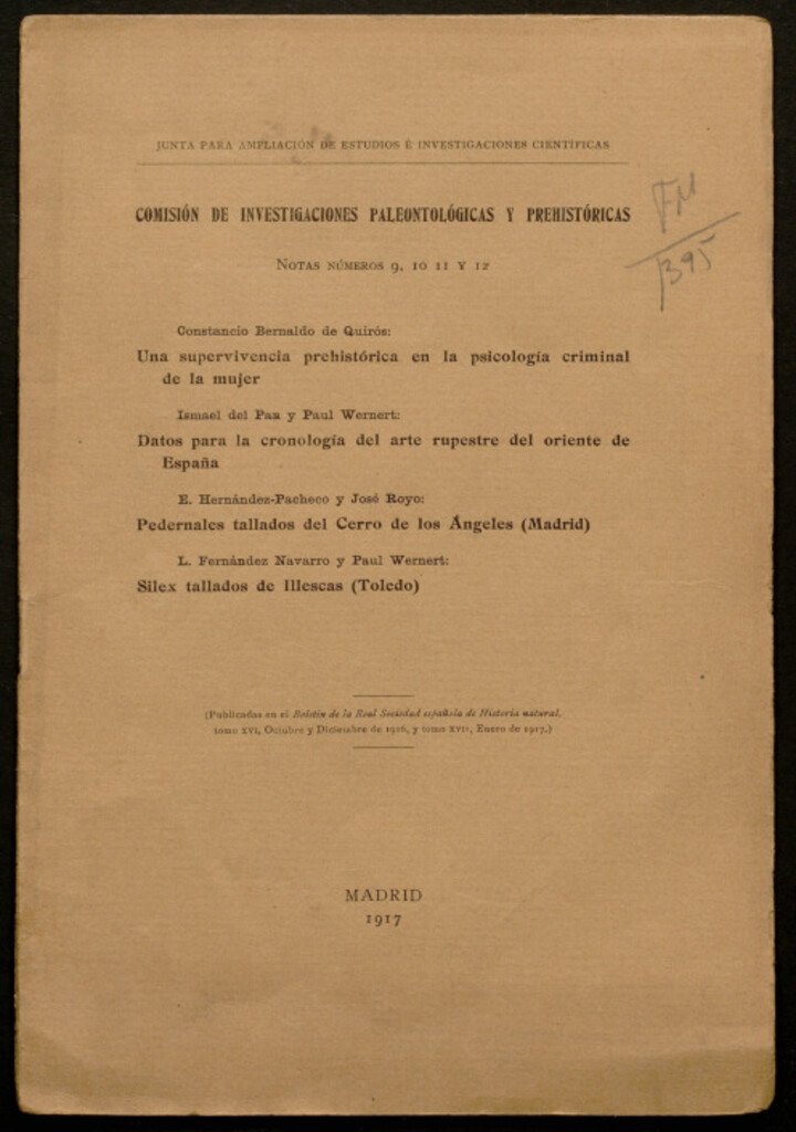 Miniatura de Notas núms. 9,10,11 y 12 : Constancio Bernaldo de Quirós; una supervivencia prehistórica en la psicología criminal de la mujer. Ismael del Pan y Paul Wernet Datos para la cronología del arte rupestre del oriente en España. E. Hernández Pacheco y José Royo