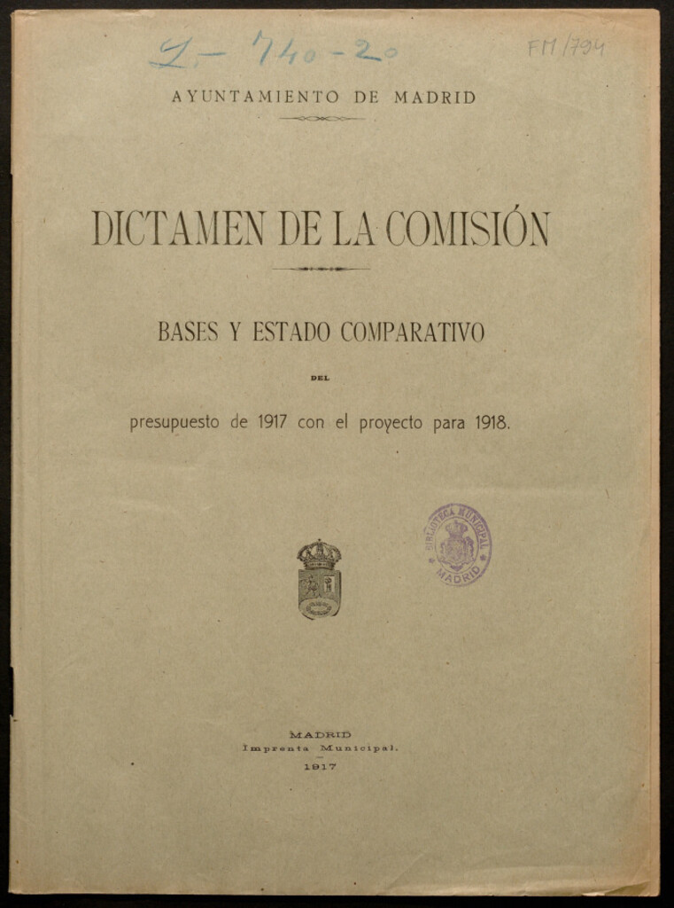 Miniatura de Dictamen de la Comisión : bases y estado comparativo del presupuesto de 1917 con el proyecto para 1918