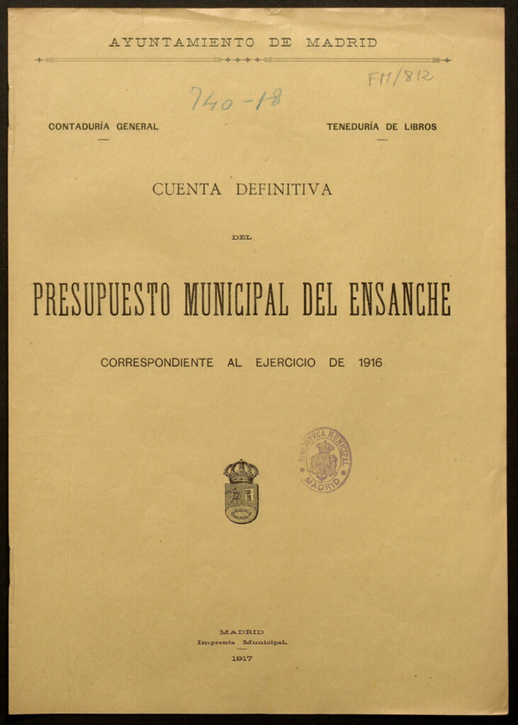 Miniatura de Cuenta definitiva del presupuesto municipal del ensanche correspondiente al ejercicio de 1916