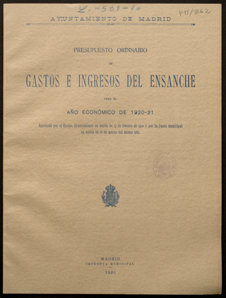 Miniatura de Presupuesto ordinario de gastos e ingresos del ensanche para el año económico de 1920-21...