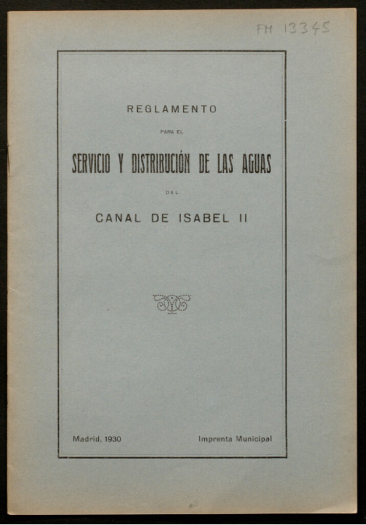 Miniatura de Reglamento para el servicio y distribución de las aguas del Canal de Isabel II