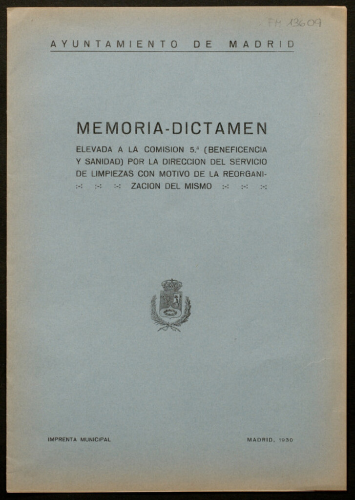 Miniatura de Memoria-dictamen elevada a comisión 5ª (Beneficiencia y Sanidad) por la dirección del servicio de limpiezas con motivo de la reorganización del mismo
