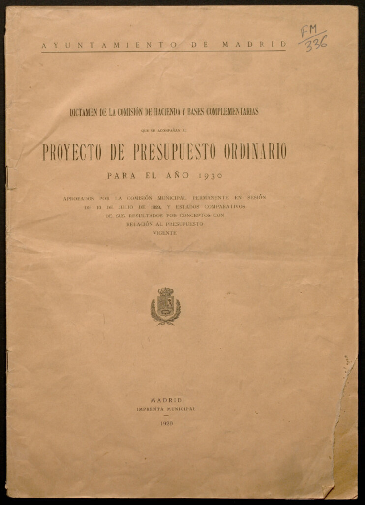 Miniatura de Dictamen de la comisión de Hacienda y bases complementarias que se acompañan al proyecto de presupuesto ordinario para el año 1930...