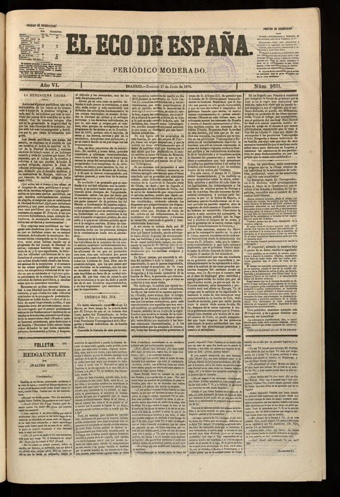 Miniatura de El Eco de España del 27 de junio de 1875