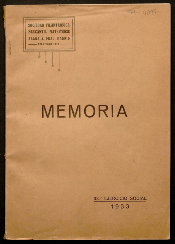 Miniatura de Memoria correspondiente al ejercicio administrativo de 1933 que la Junta directiva presenta a la Junta general de Señores socios que ha de celebrarse el día 18 de marzo de 1934